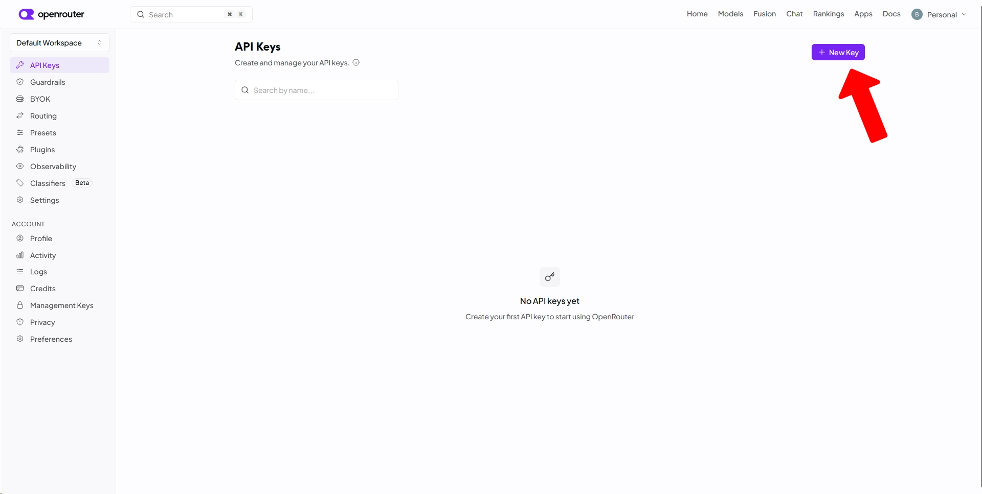 API Keys Tab on OpenRouter