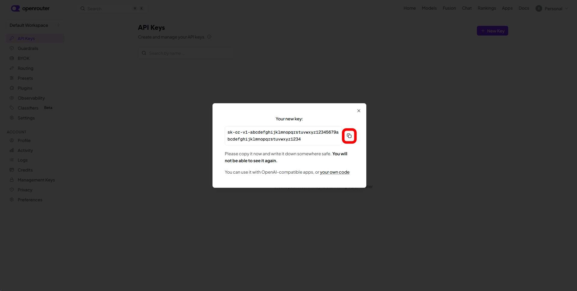 Copy Your API Key