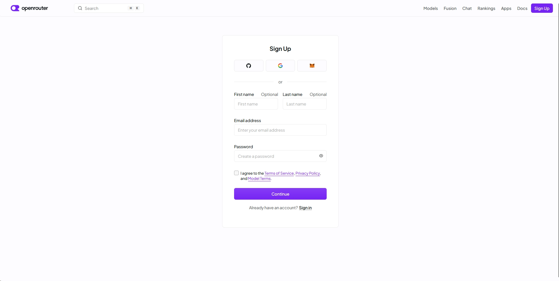 Create an account at OpenRouter
