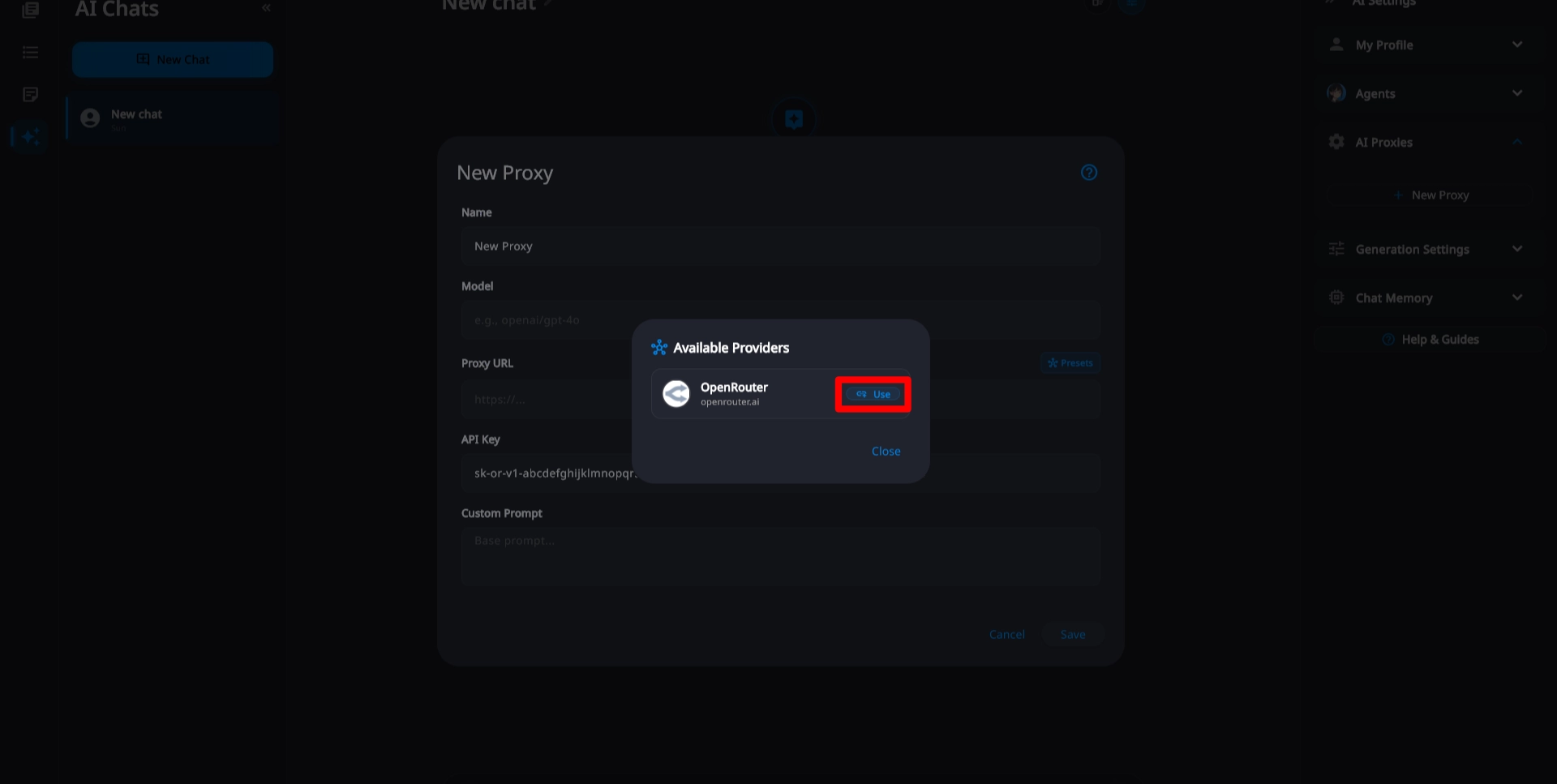 Select OpenRouter Option
